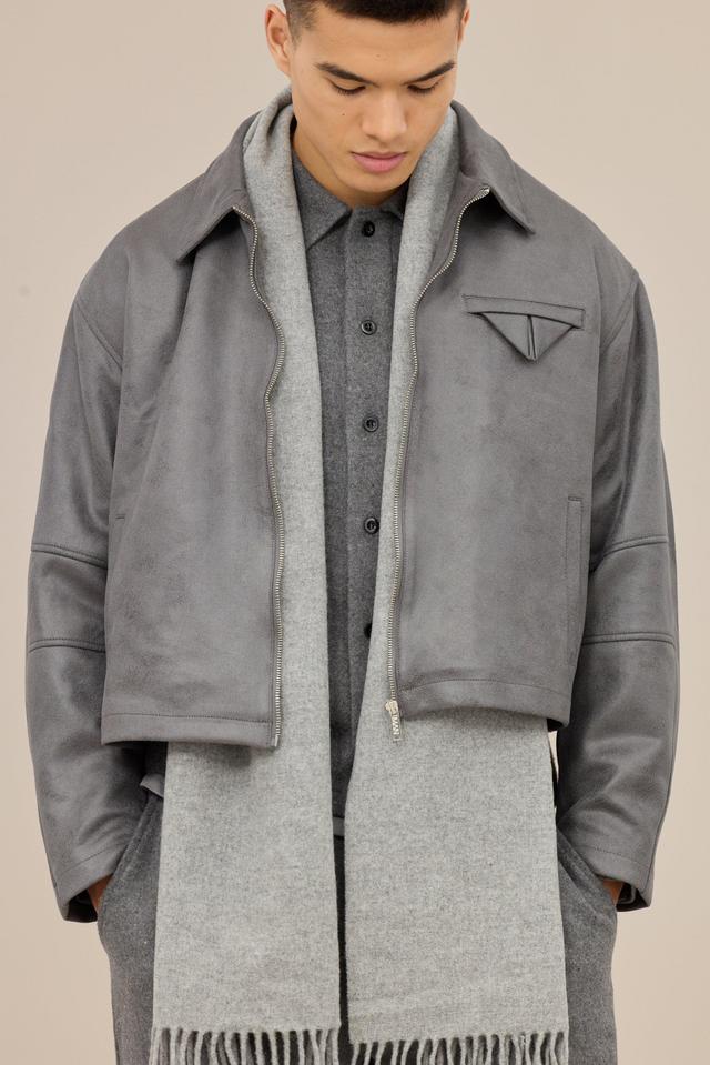 Boxy Washed Collared Harrington Jacket In Grey | boohooMAN USA Product Image