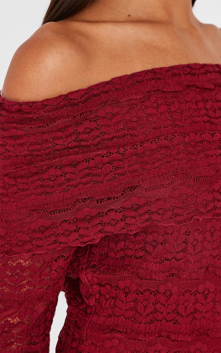 Burgundy Textured Bardot Long Top Product Image