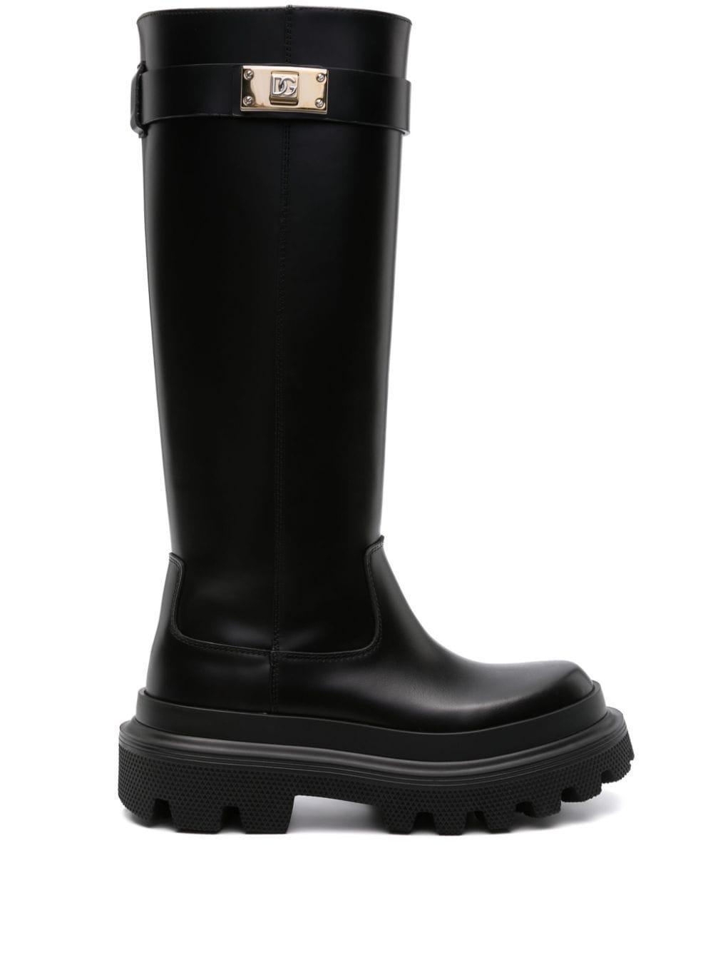 DOLCE & GABBANA Knee-high Leather Boots In Black Product Image