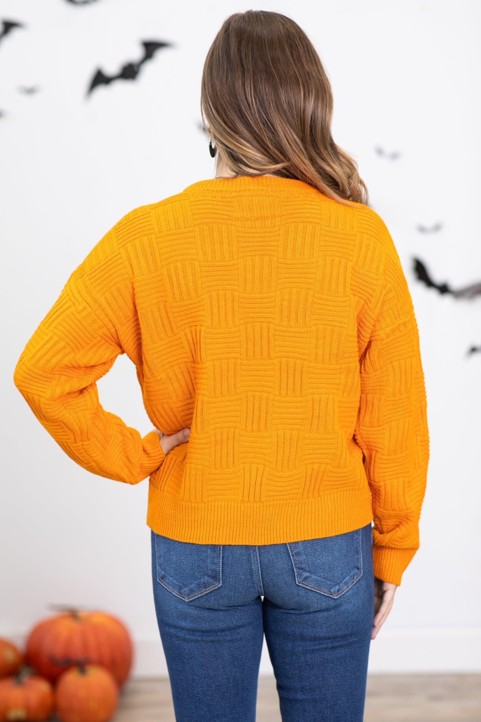 Orange Checkerboard Textured Sweater product image