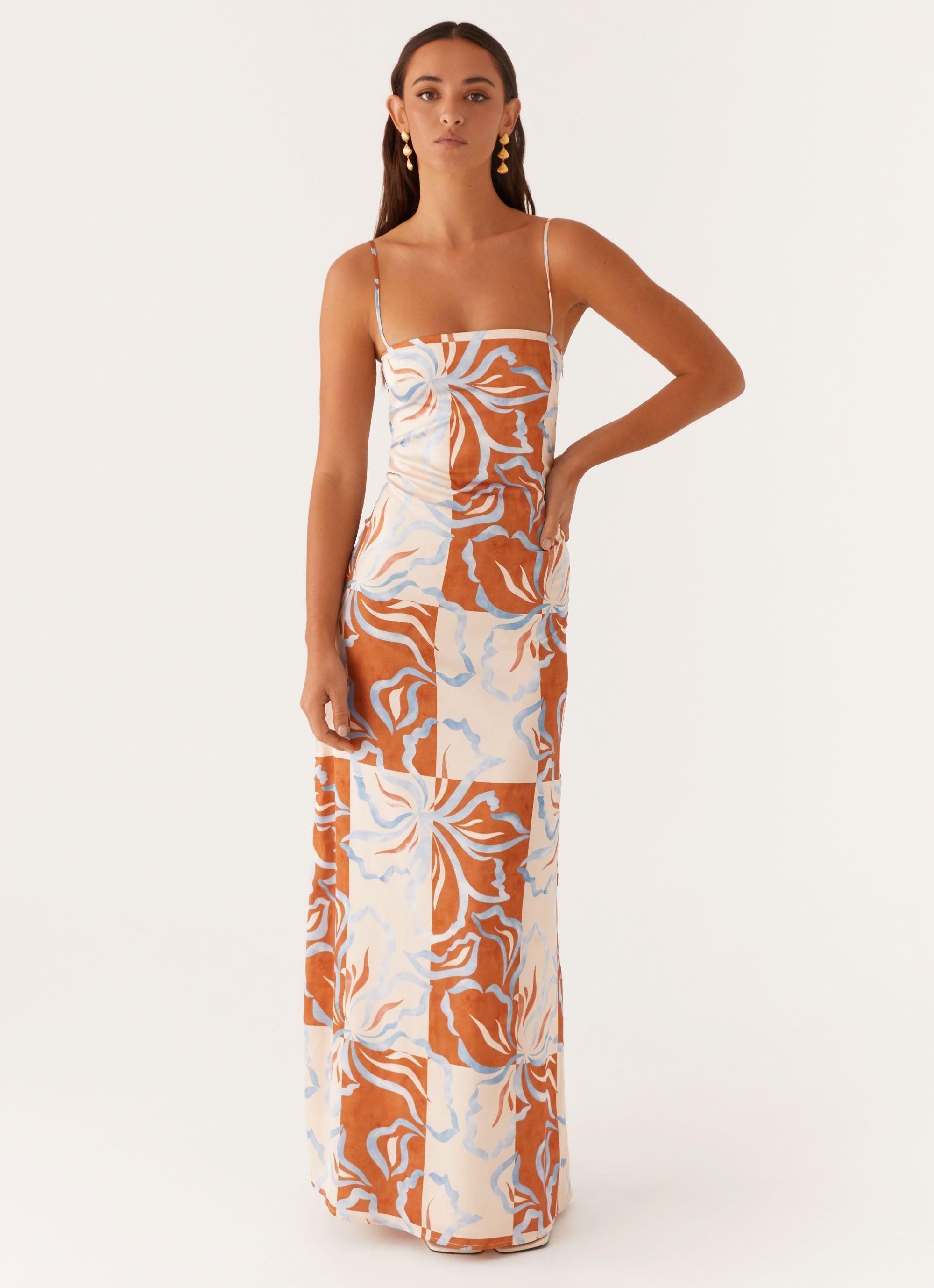 Aster Bloom Maxi Dress - Orange Blue Floral Product Image