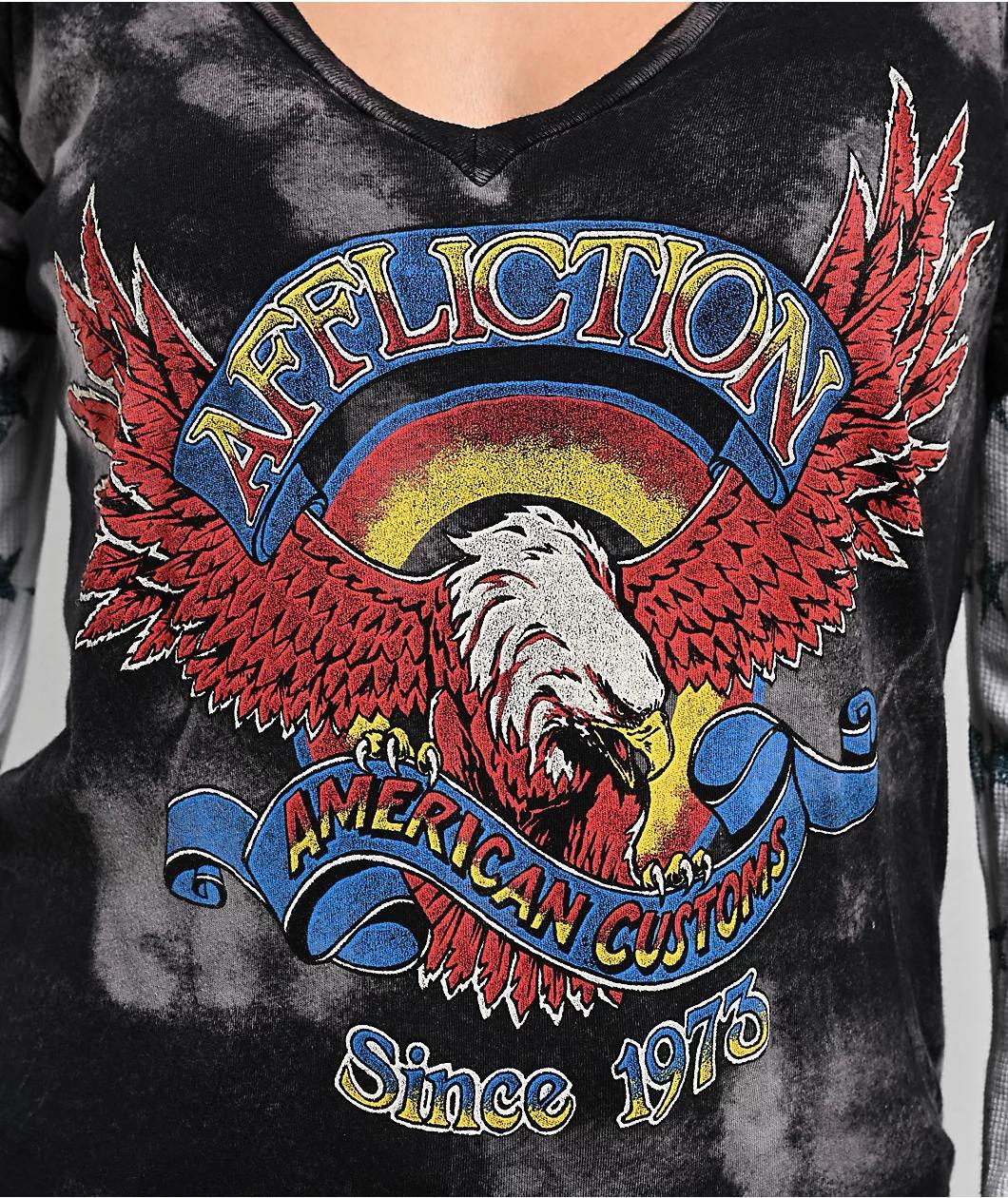 Affliction Eagle Clutch Black & White 2fer Thermal Long Sleeve T-Shirt Product Image