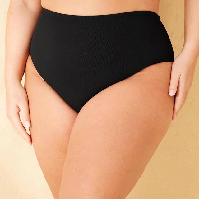 Womens Ribbed Mid-Rise Medium Coverage Hipster Bikini Bottom - Shade & Shore Black X Product Image