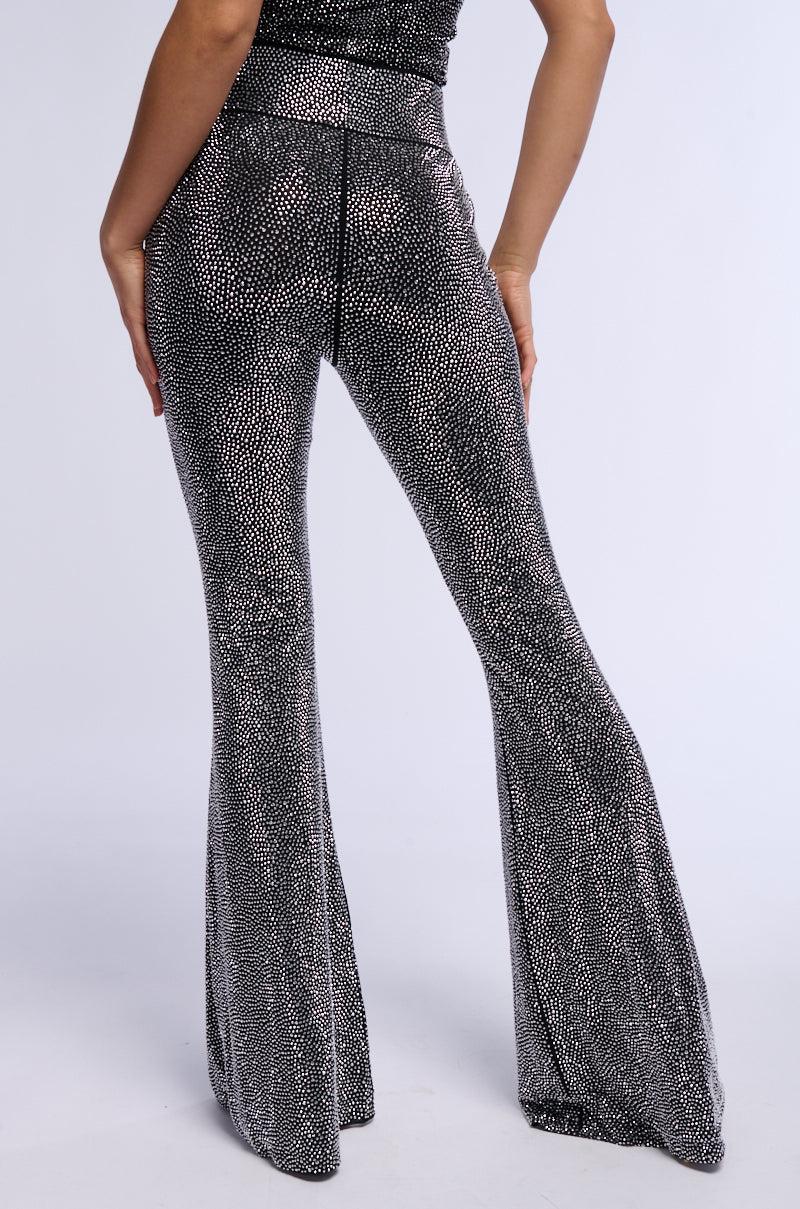 RHINESTONE MESH HIGH WAIST FLARE LEGGING Product Image