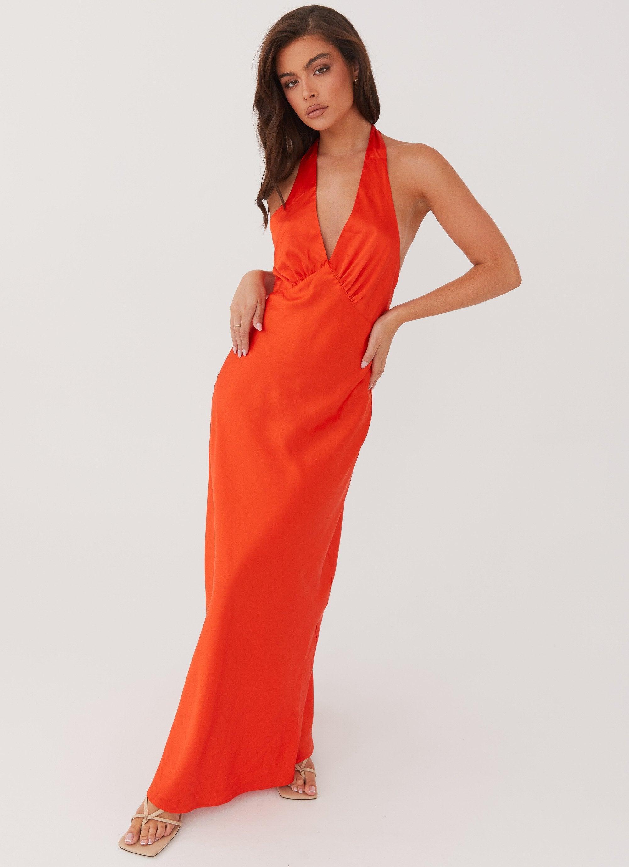 Heavy Hearted Satin Maxi Dress - Sunset Product Image