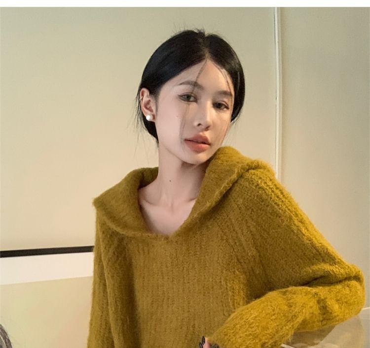 Shawl Collar Plain Sweater Product Image