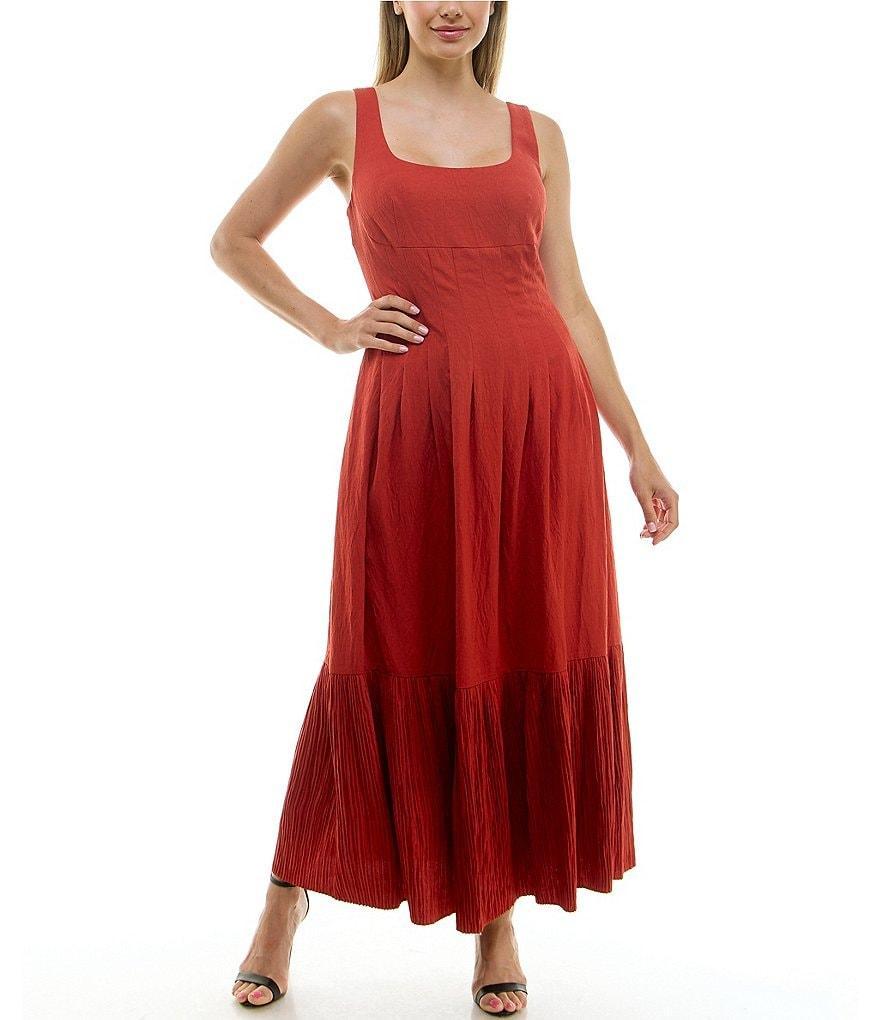 Taylor Square Neck Sleeveless Ruddle Hem Side Pocket Drop Waist Maxi Dress product image