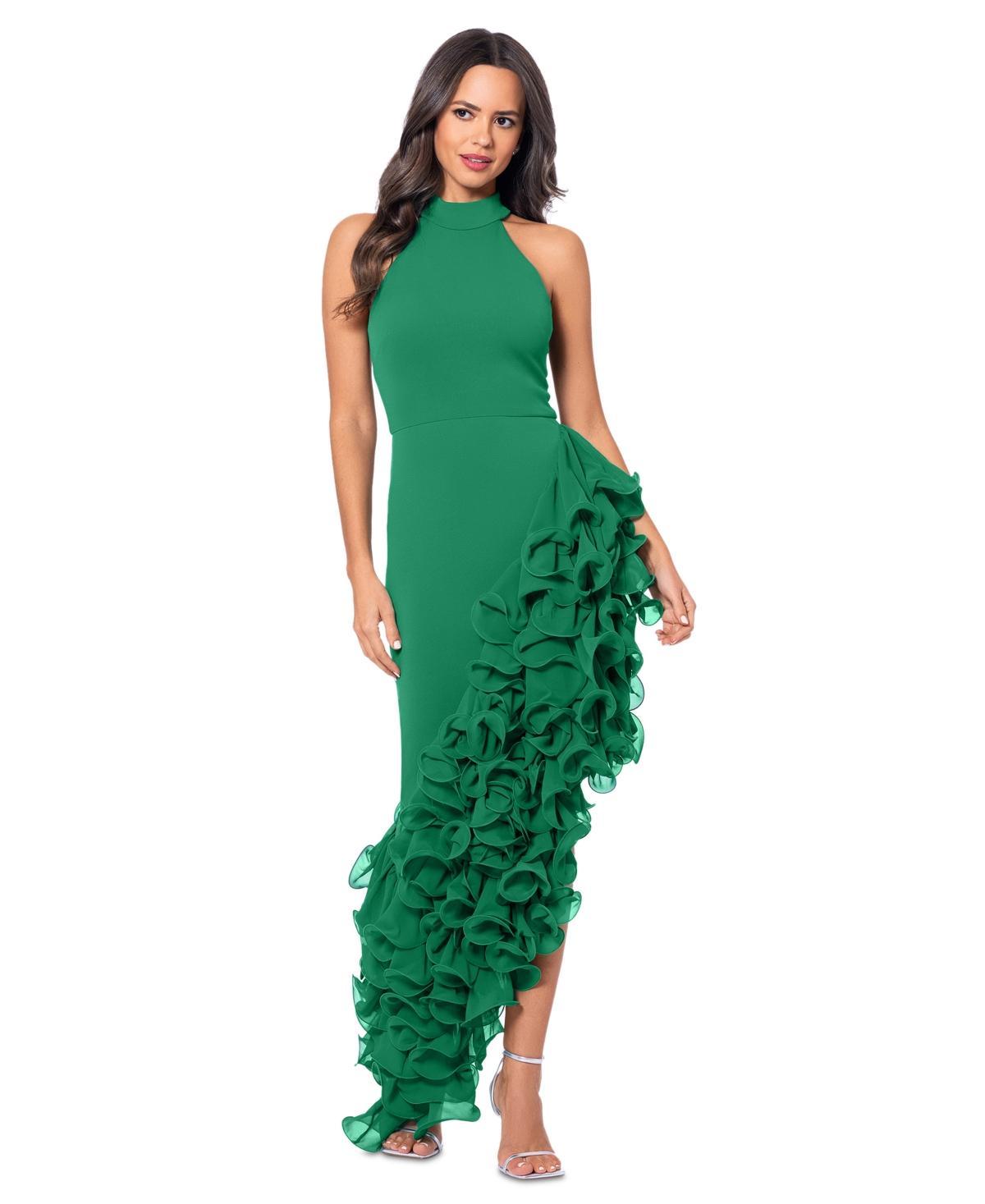 Betsy & Adam Ruffle Detail Asymmetric Body-Con Ponte Gown Product Image