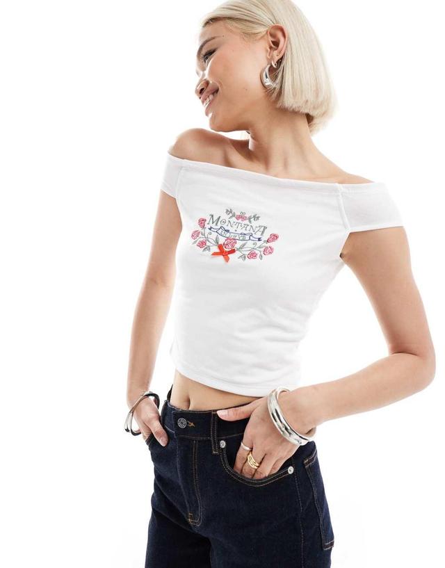 Daisy Street off shoulder embroidered crop top in white Product Image