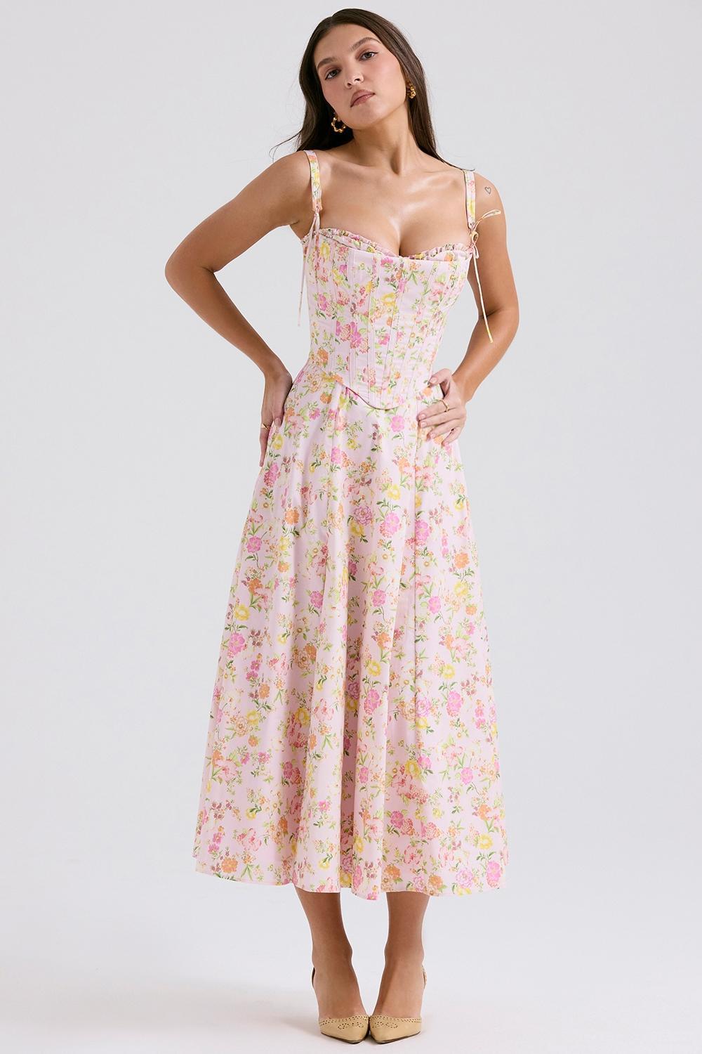 Clarabelle Pink Meadow Print Cotton Midi Sundress Product Image