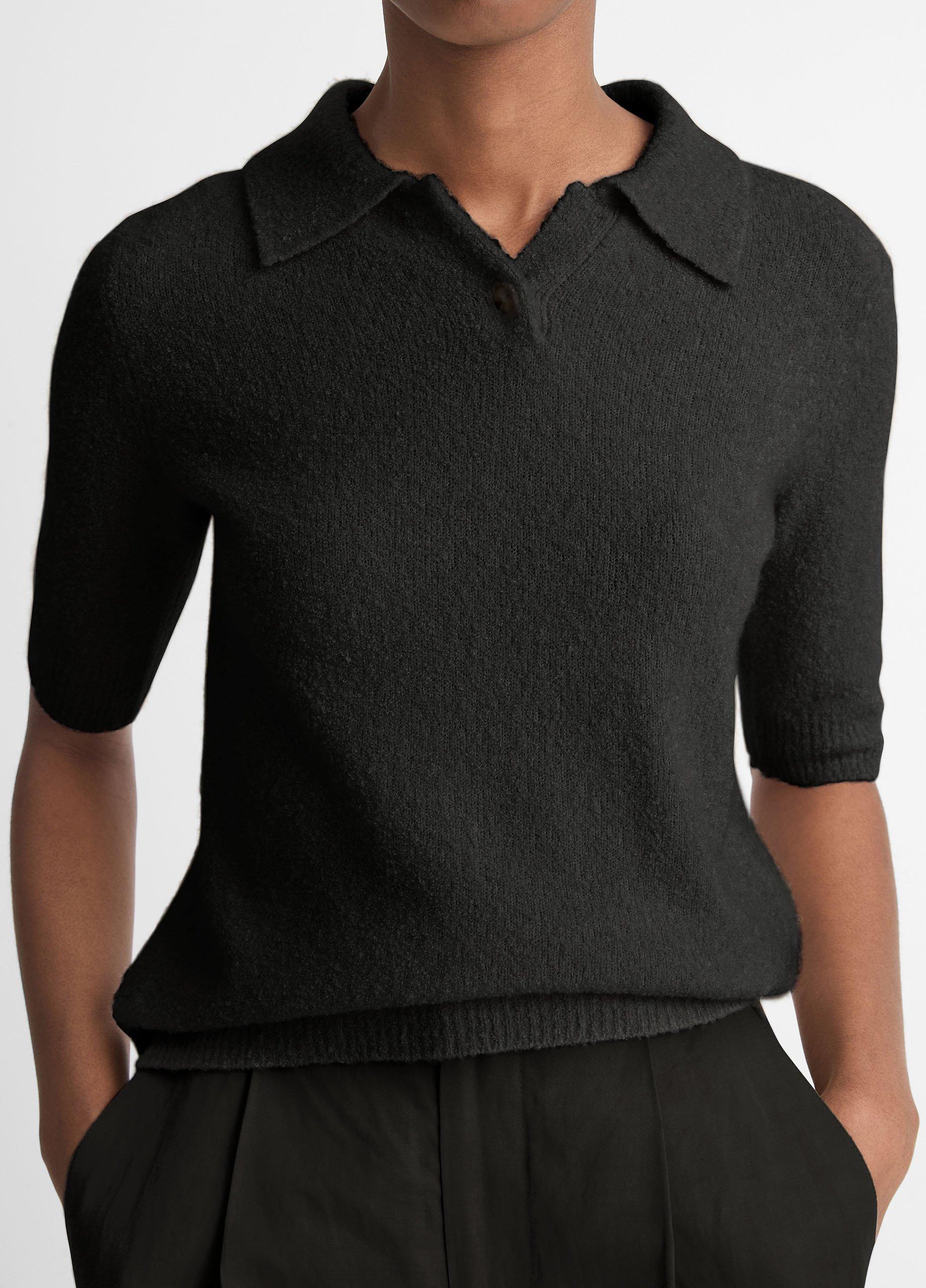 Soft Bouclé Silk-Blend Polo Sweater Product Image