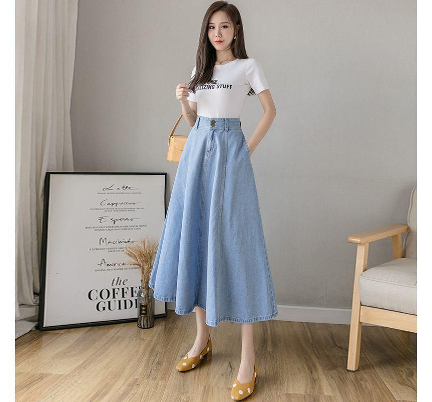 Midi A-Line Denim Skirt Product Image