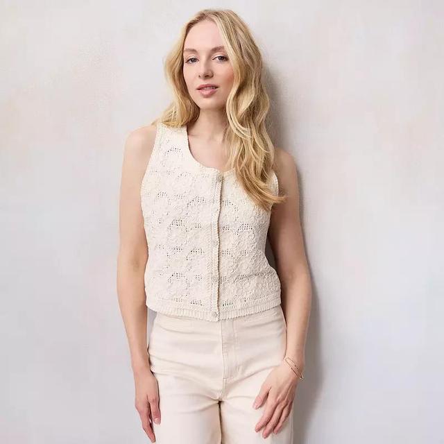 Womens LC Lauren Conrad Crochet Vest English Ivory Product Image