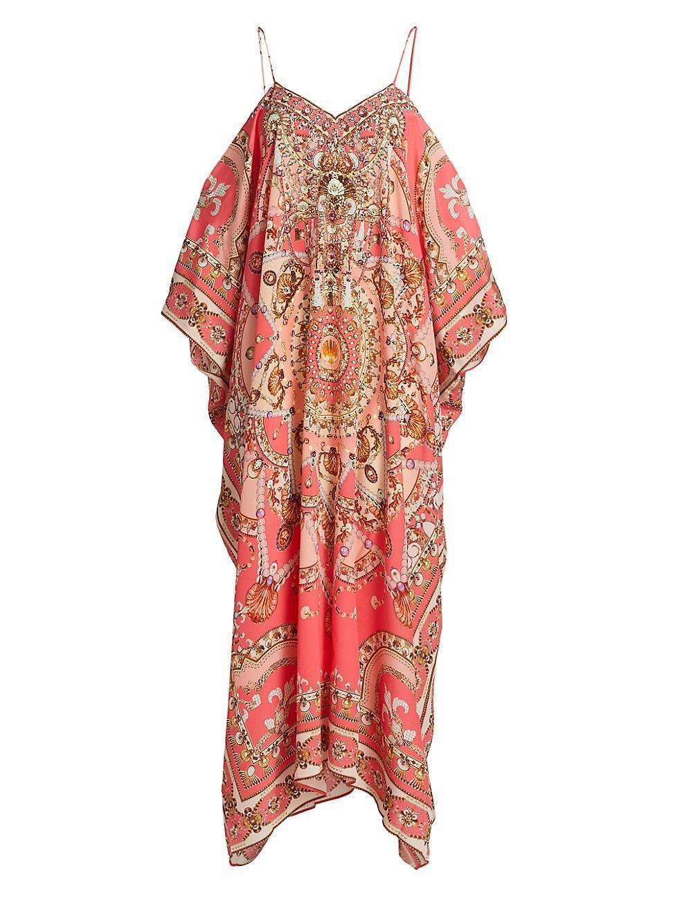 Womens Seashell Silk Open-Shoulder Caftan Product Image