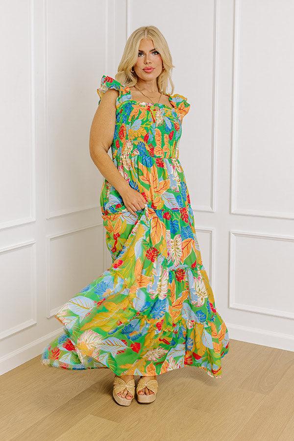 Life In The Tropics Smocked Maxi Dress Curves Product Image