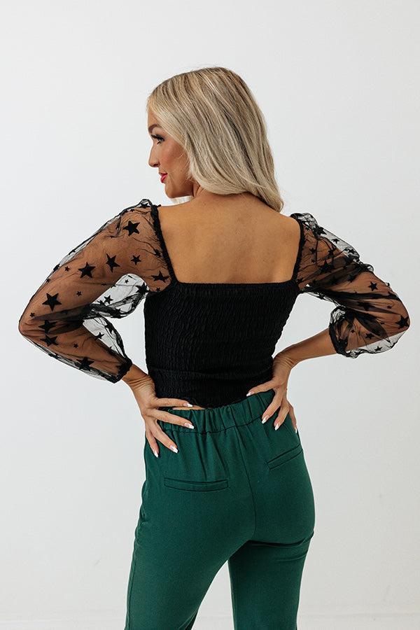 Watch The Stars Smocked Top In Black Product Image