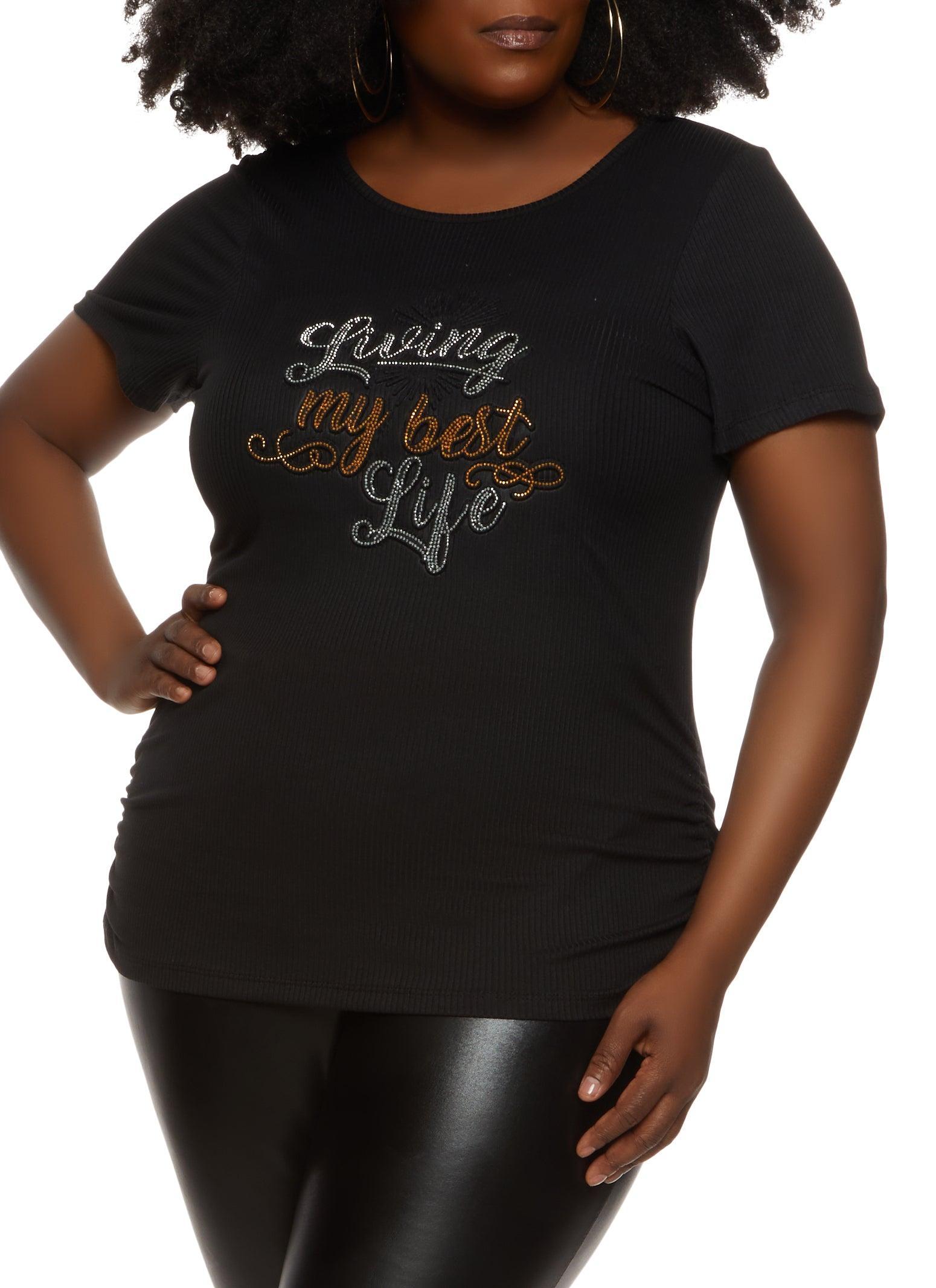 Womens Plus Size Rhinestone Living My Best Life Tee Product Image