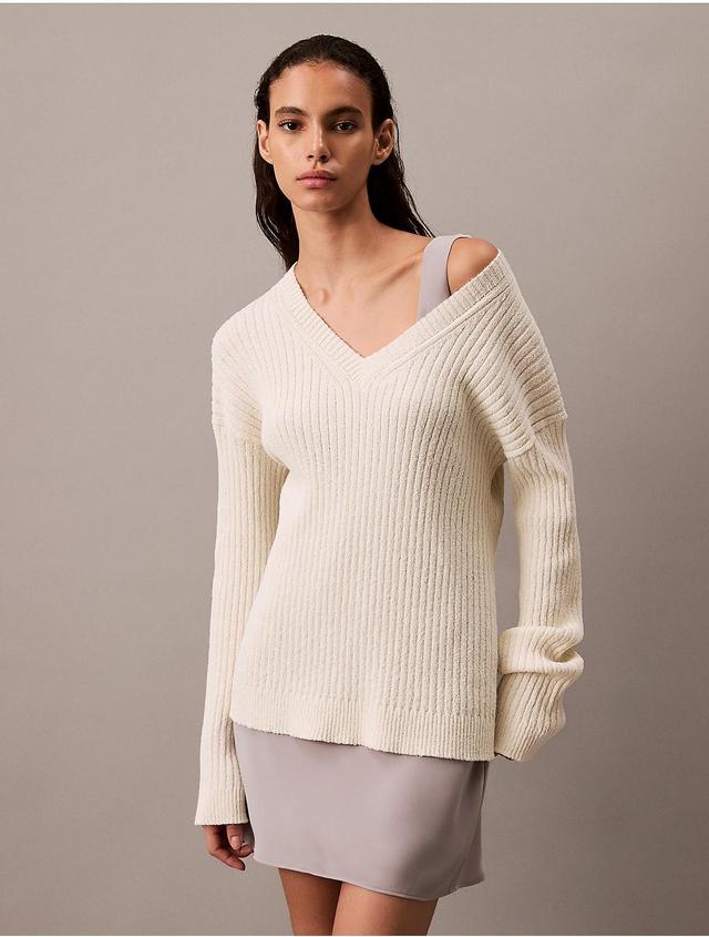 Calvin Klein Womens Soft Rib V-Neck Sweater - White - M Product Image