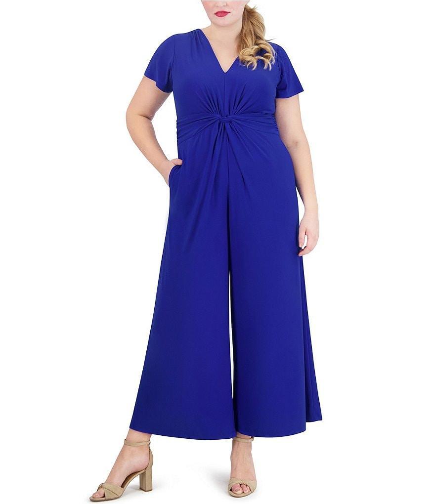 Vince Camuto Plus Size Twist Front Short Sleeve V-Neck Jumpsuit Product Image