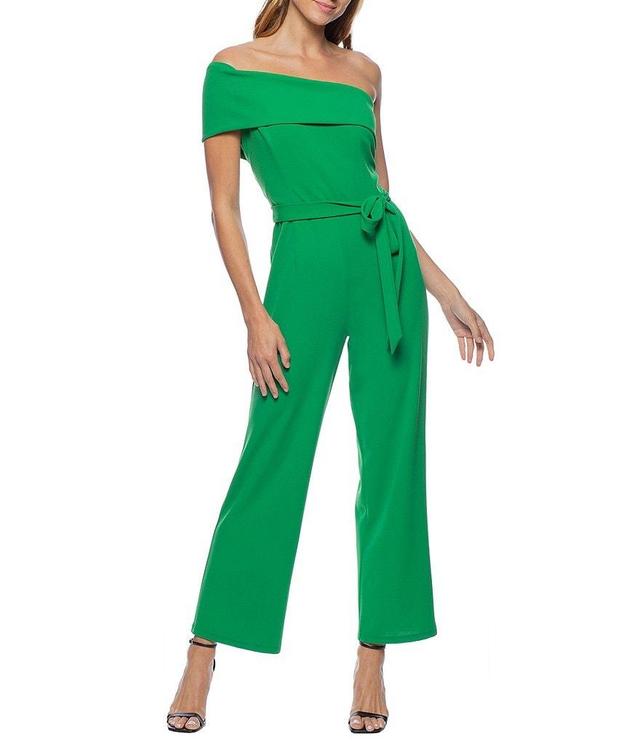 Marina One Shoulder Off The Shoulder Tie Waist Crepe Jumpsuit Product Image