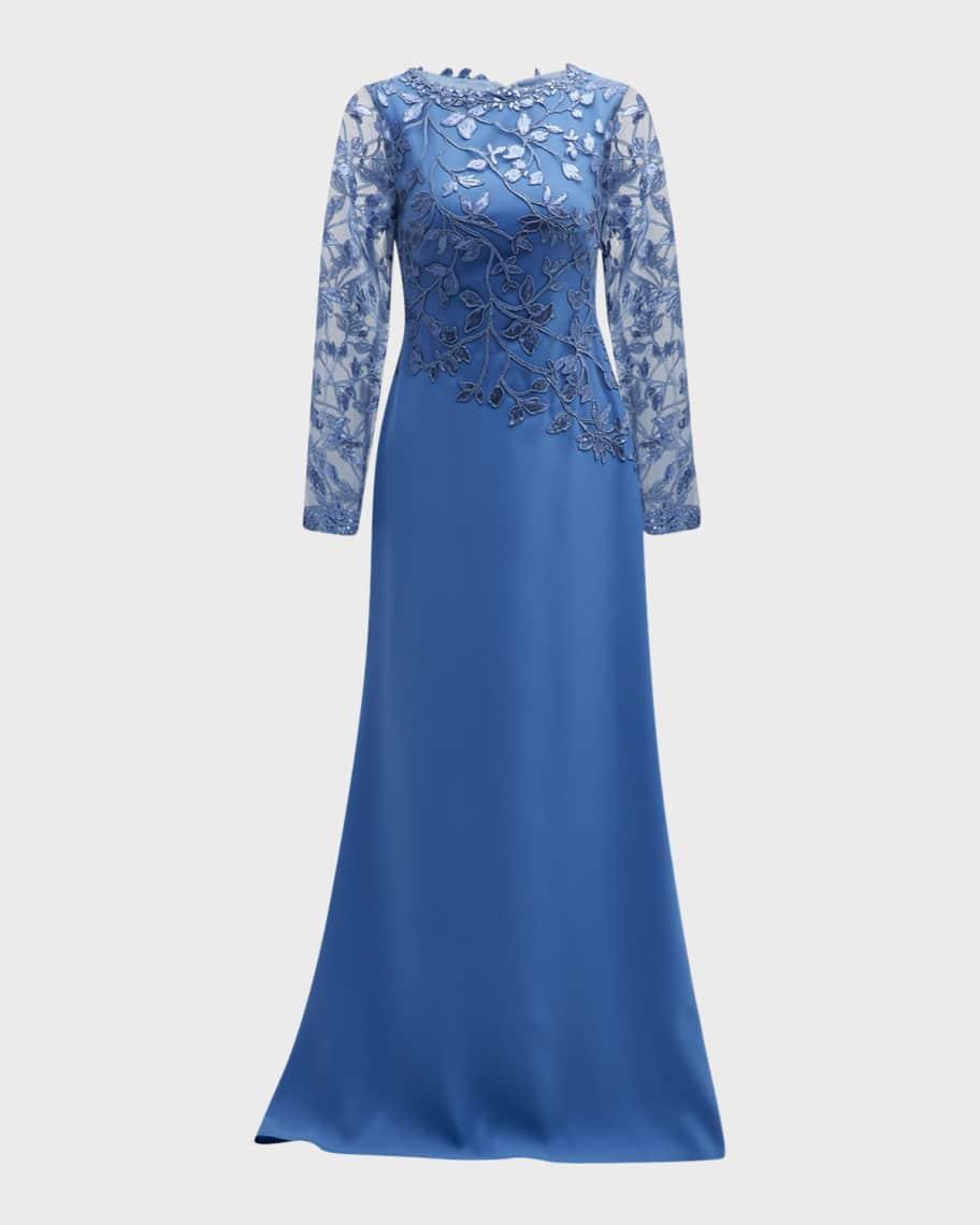 Bracelet-Sleeve Embroidered Sequin Lace Gown Product Image