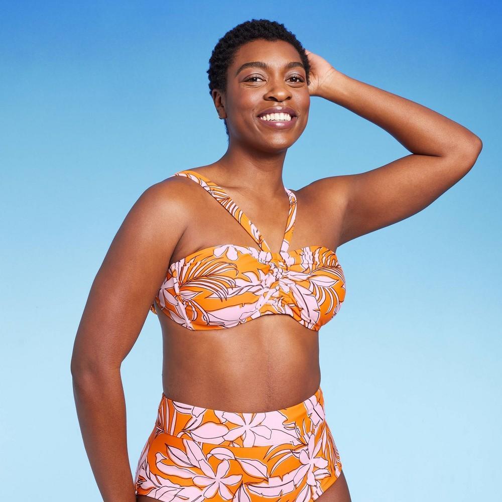 Womens Tropical Print Bralette Bikini Top - Kona Sol Orange XS Product Image