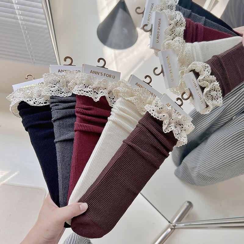 Ribbed Lace Trim Socks / Set Product Image