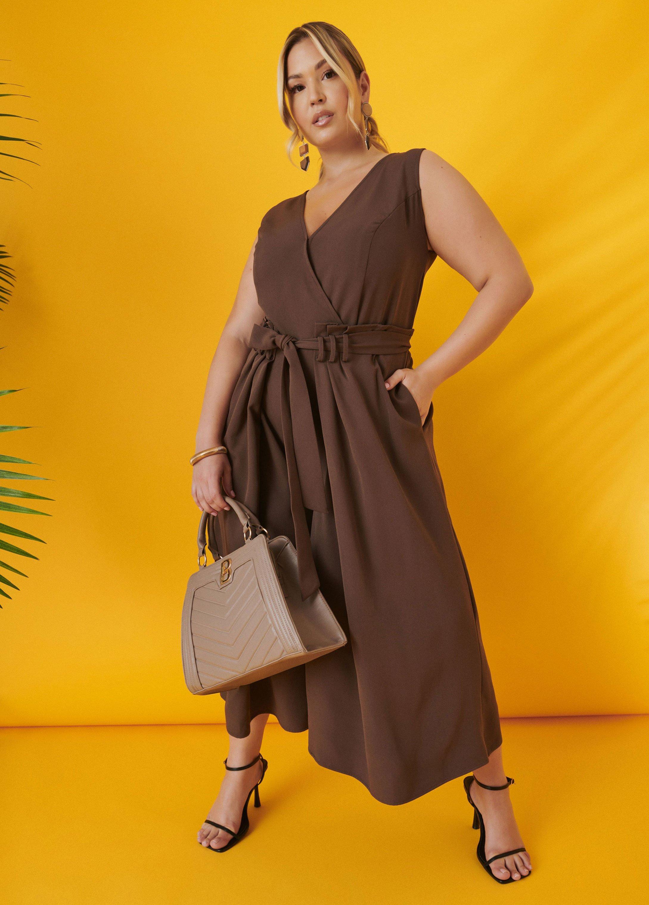 Plus Size Cropped Wide Leg Jumpsuit, - Ashley Stewart Product Image