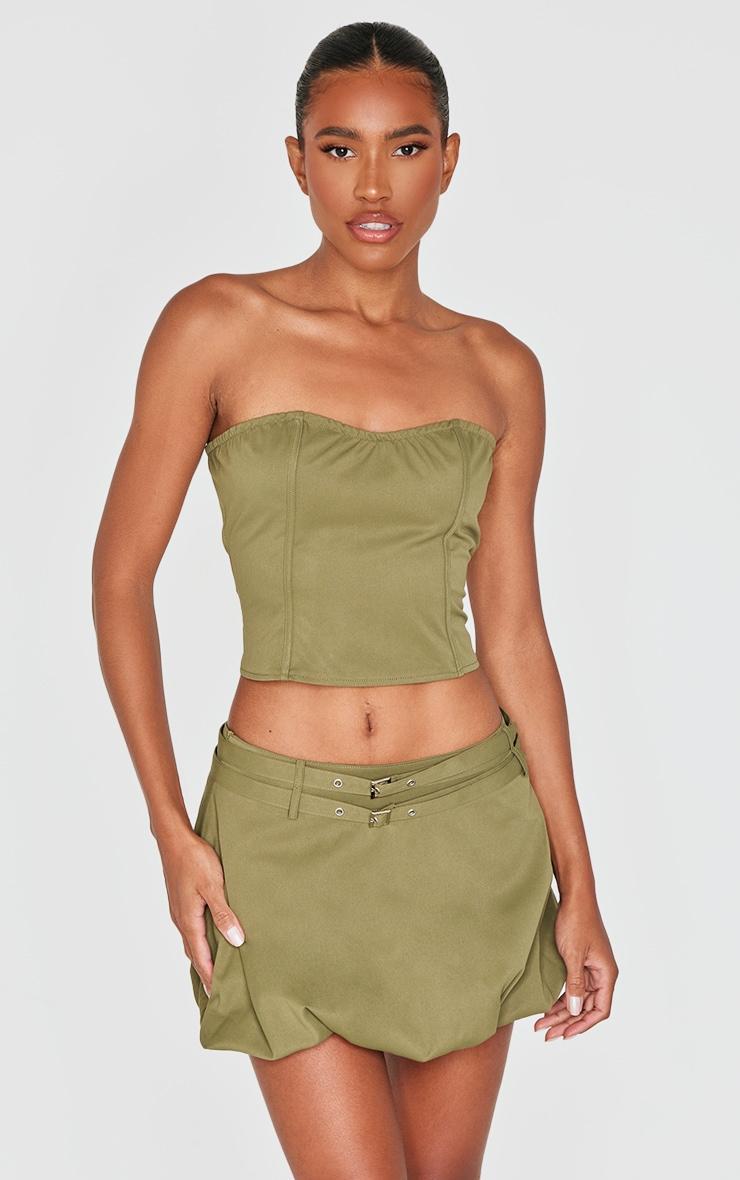 Khaki Twill Buckle Puff Ball Skirt Product Image