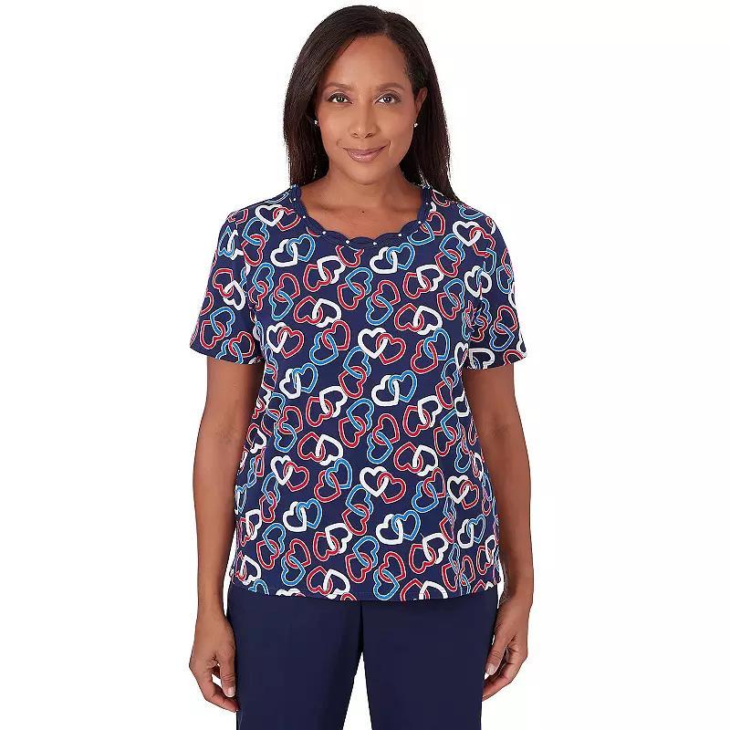 Petite Alfred Dunner Interlinking Hearts Print Short Sleeve Top, Womens Product Image