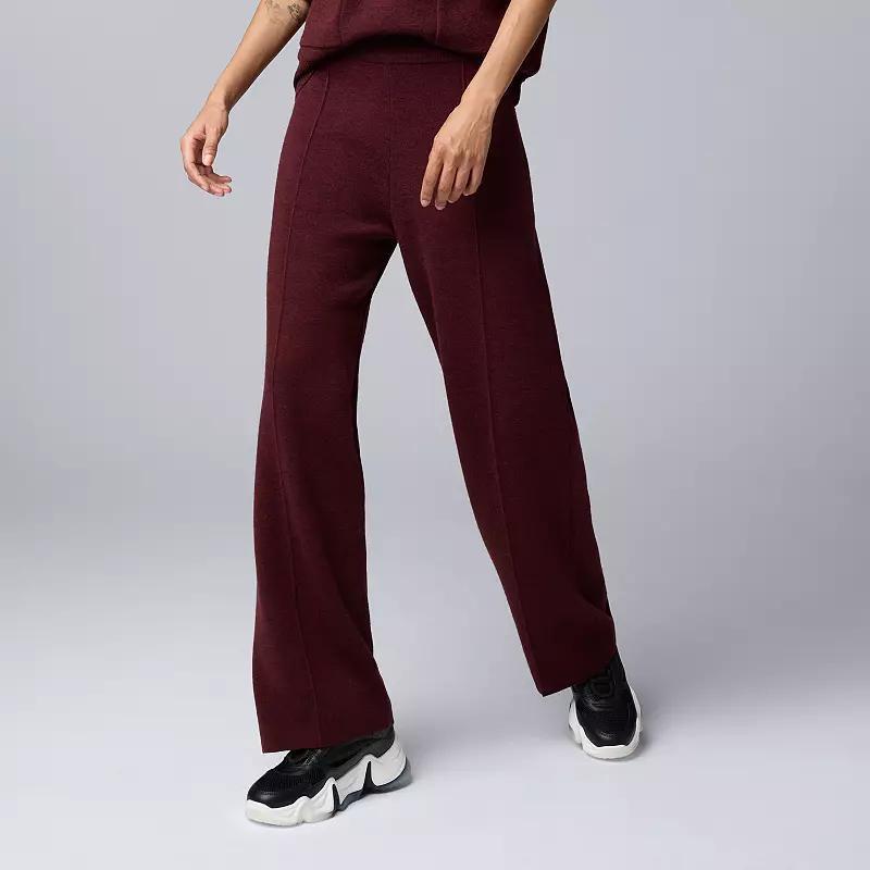 Womens Simply Vera Vera Wang Straight Leg Sweater Pants Dark Zinfandel Grey Product Image