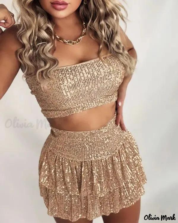 Olivia Mark – Sequin Cropped Tube Top And Ruffle Hem Skirt Set product image