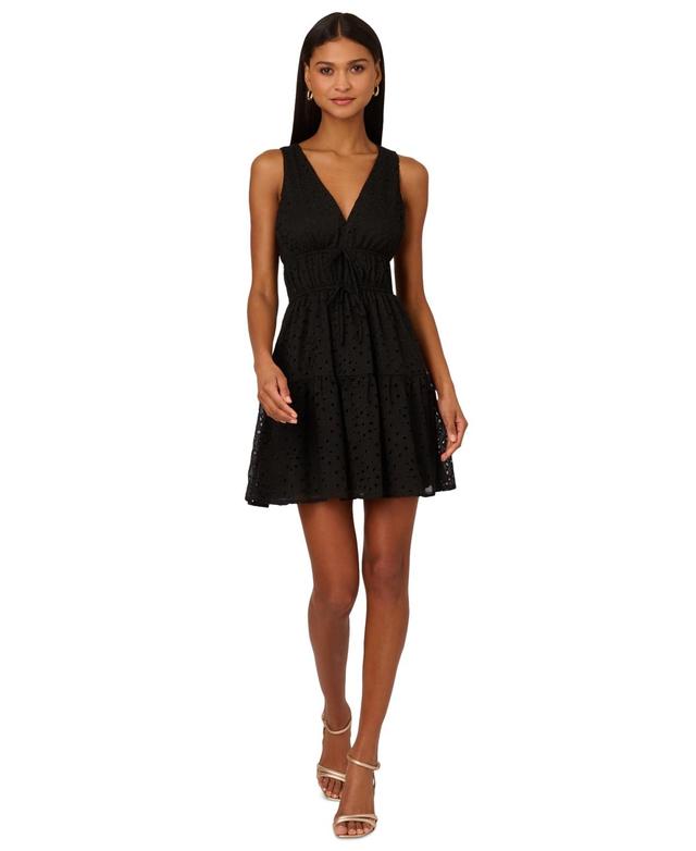 Adrianna by Adrianna Papell Womens V-Neck Sleeveless Eyelet Dress Product Image