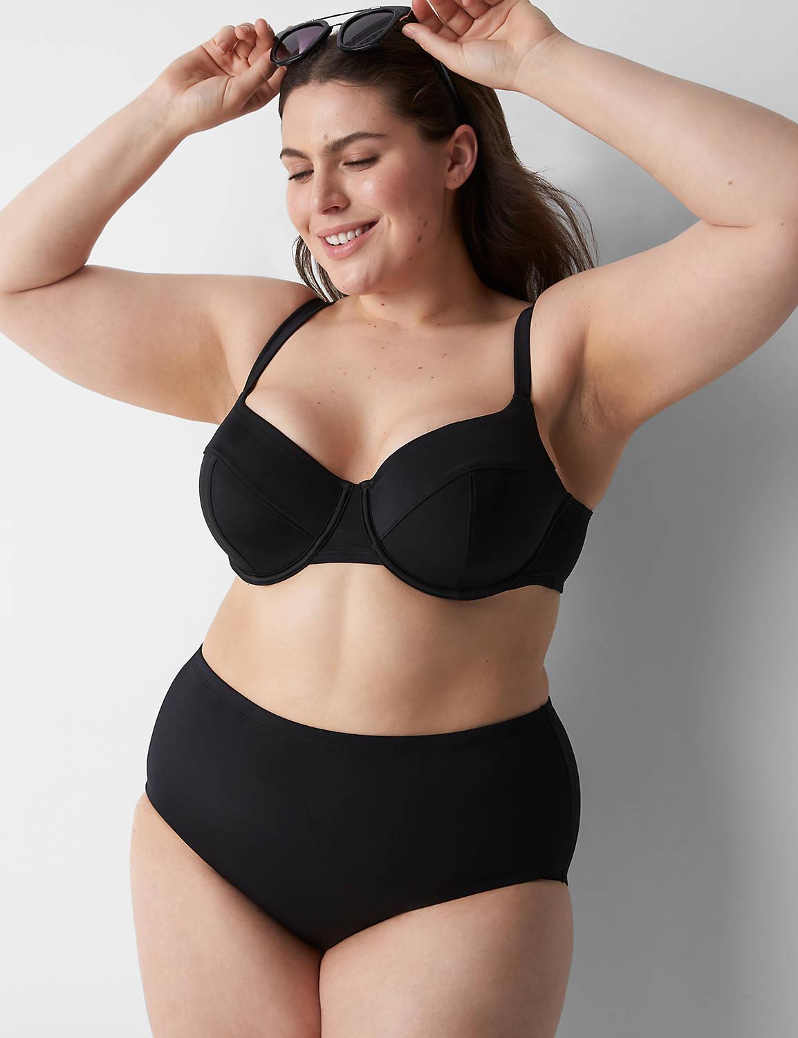 Lane Bryant Underwire Balconette Swim Bikini Top 42D Black Product Image