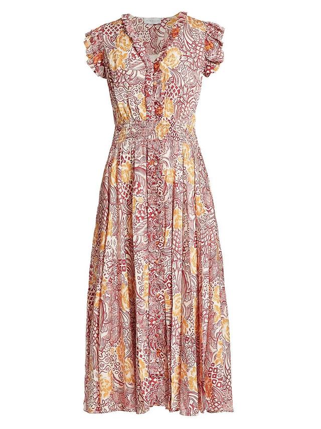 Womens The Mae Printed Silk-Blend Midi-Dress Product Image