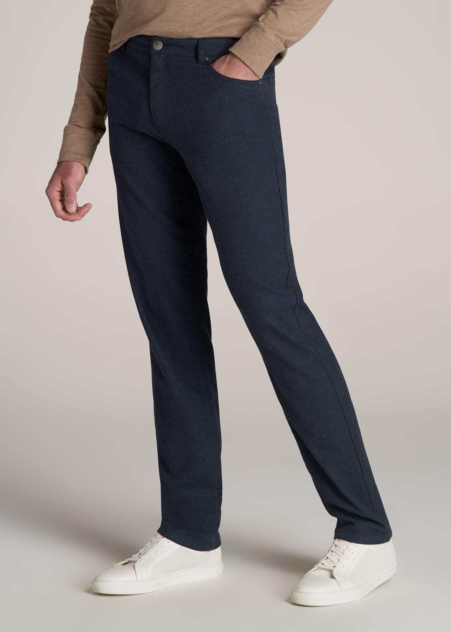 TAPERED-FIT Stretch Flannel 5 Pocket Pants for Tall Men in Dark Indigo Mix Product Image