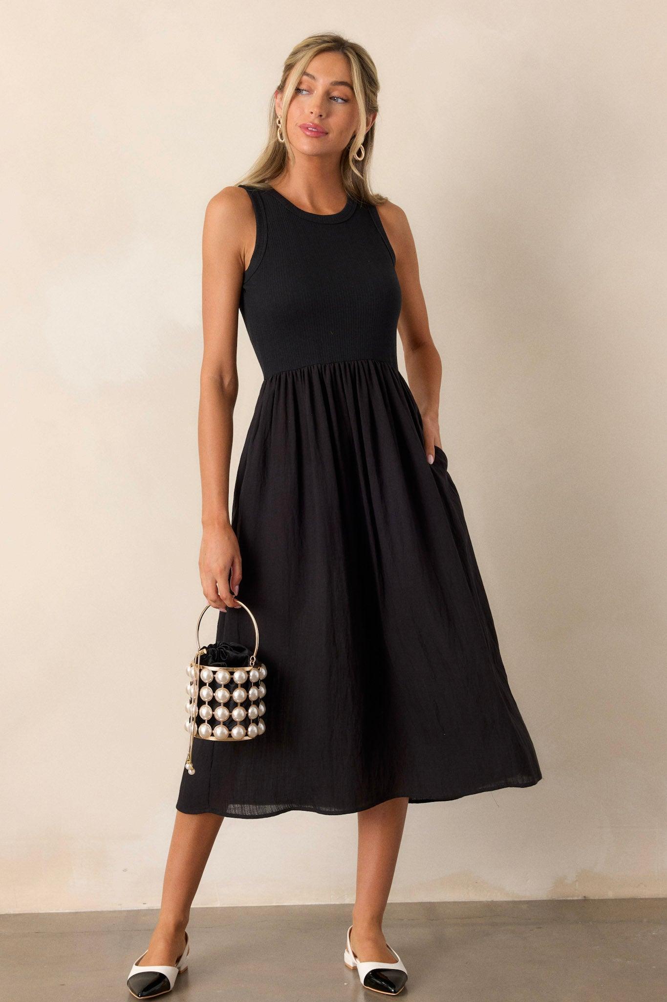 Find The Answer Black Ribbed Midi Dress Product Image