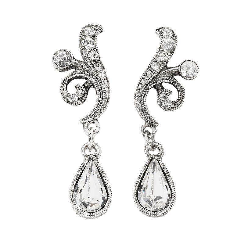 1928 Jewelry Silver-Tone Crystal Teardrop Earrings, White Product Image