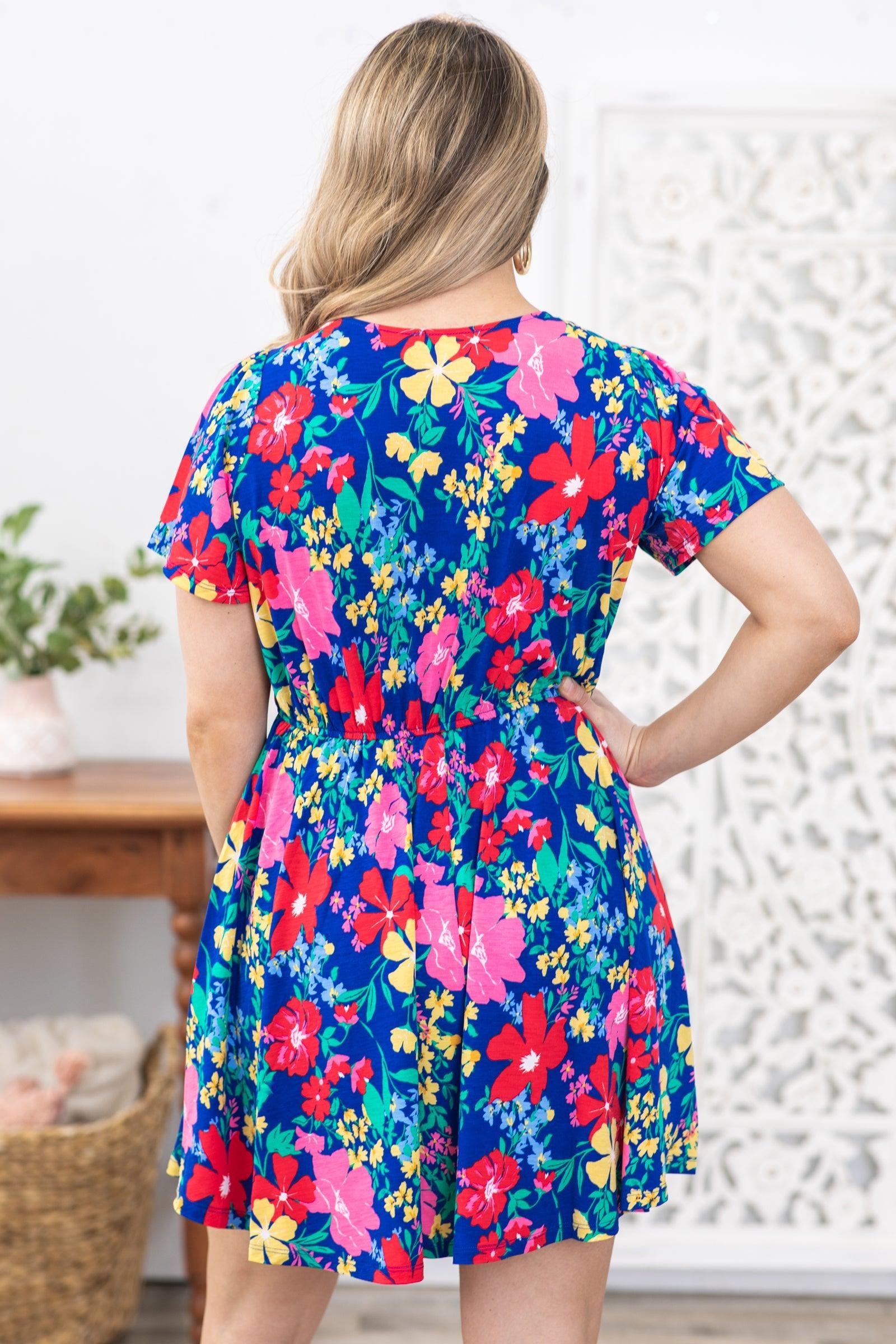 Navy Multicolor Floral Dress With Shorts Product Image