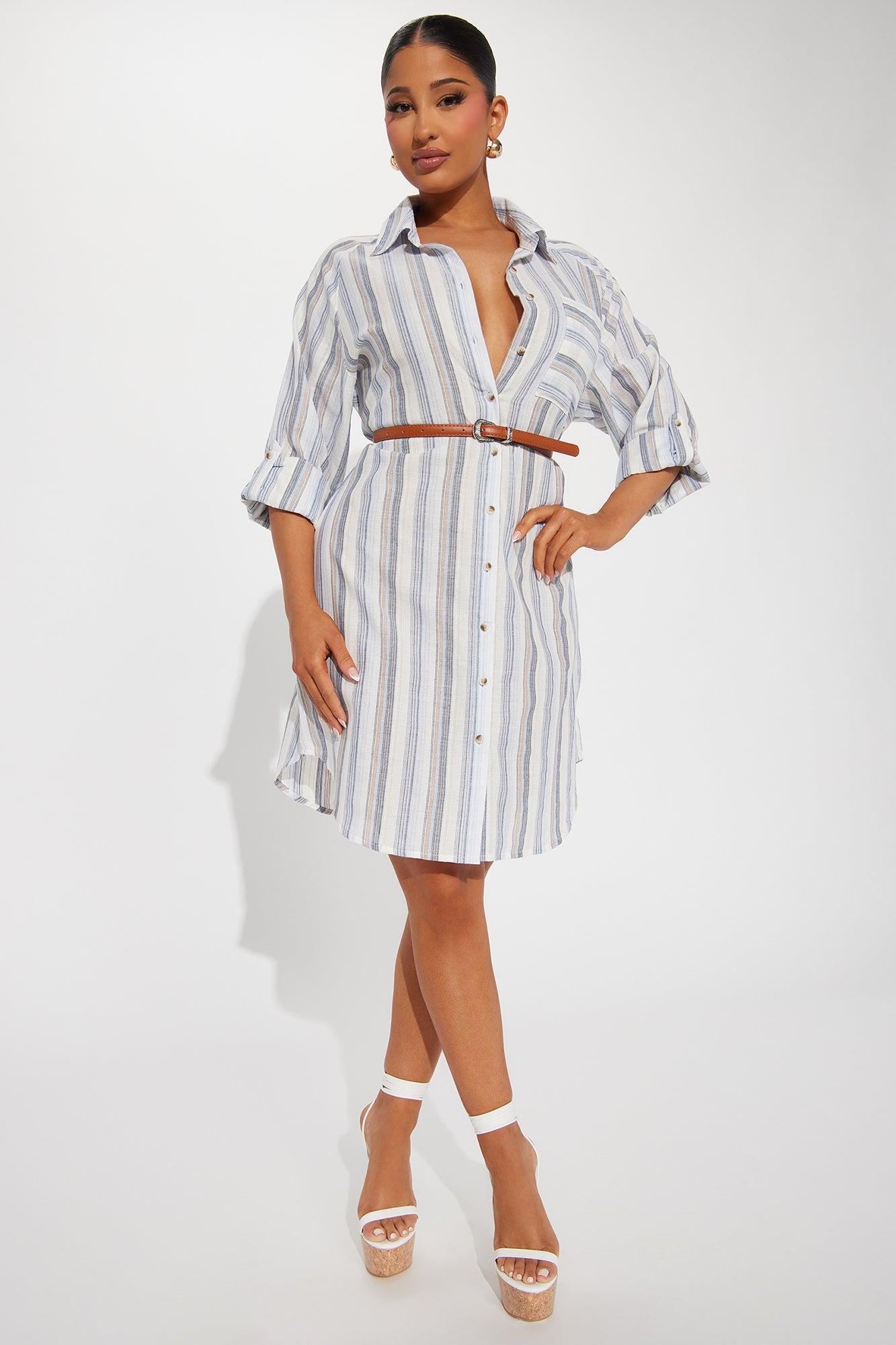 Sara Linen Mini Dress - Blue/combo Product Image