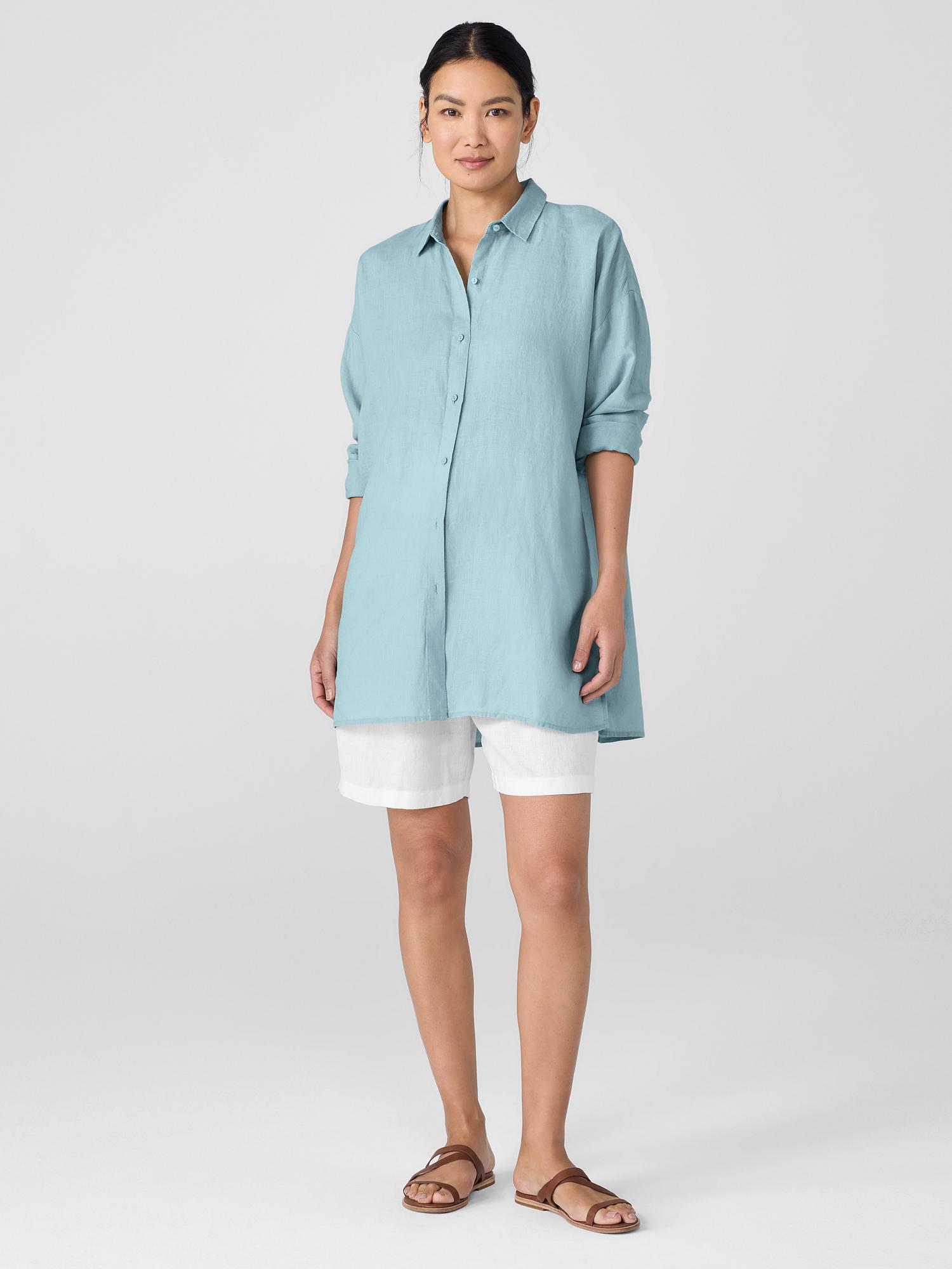 EILEEN FISHER Organic Handkerchief Linen Classic Collar Long Shirtfemale Product Image