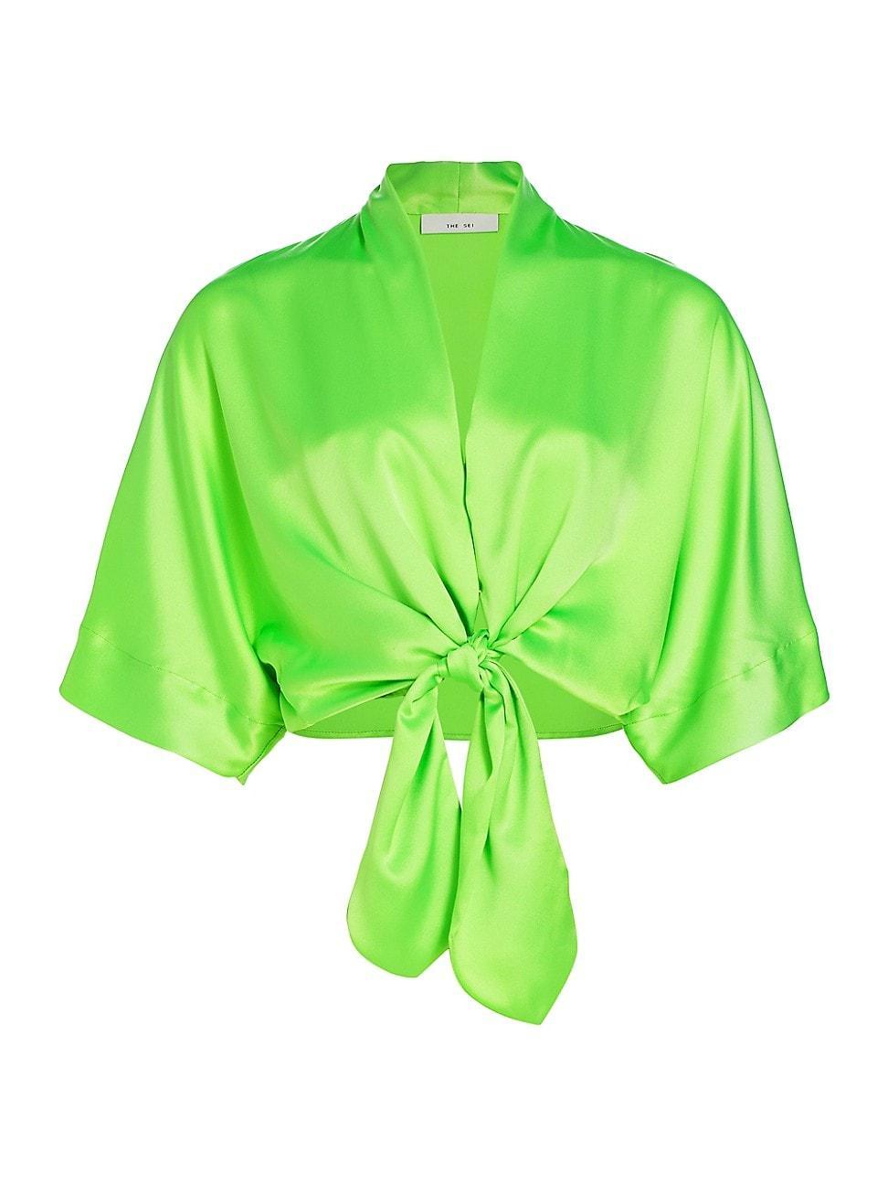 Womens Dolman Tie-Front Silk Blouse Product Image