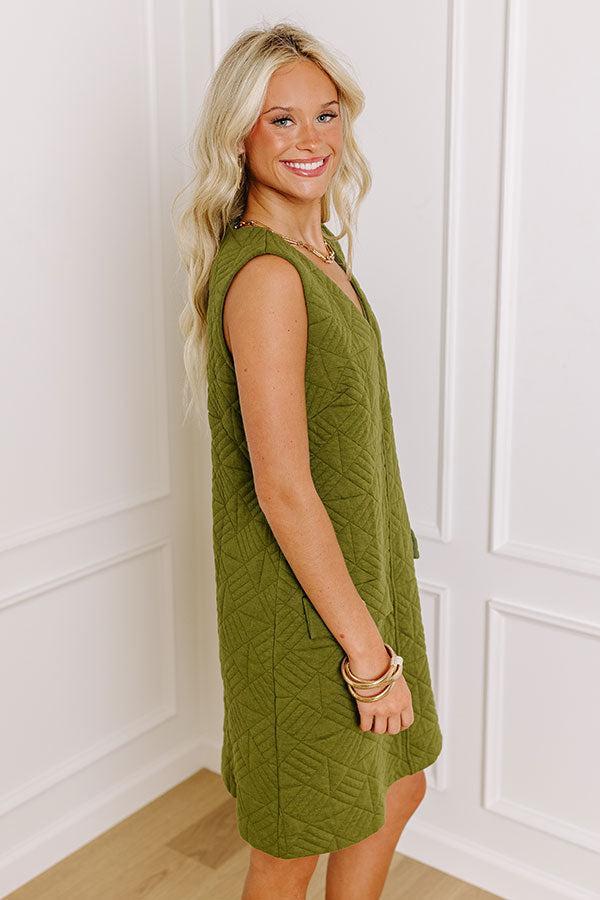 Chic Outing Quilted Mini Dress in Olive Product Image