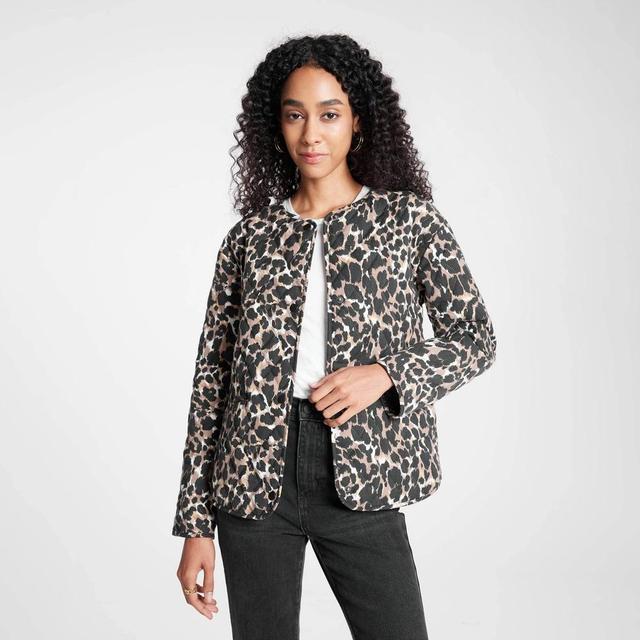 Womens Quilted Jacket - A New Day Brown Leopard Print XXL Product Image