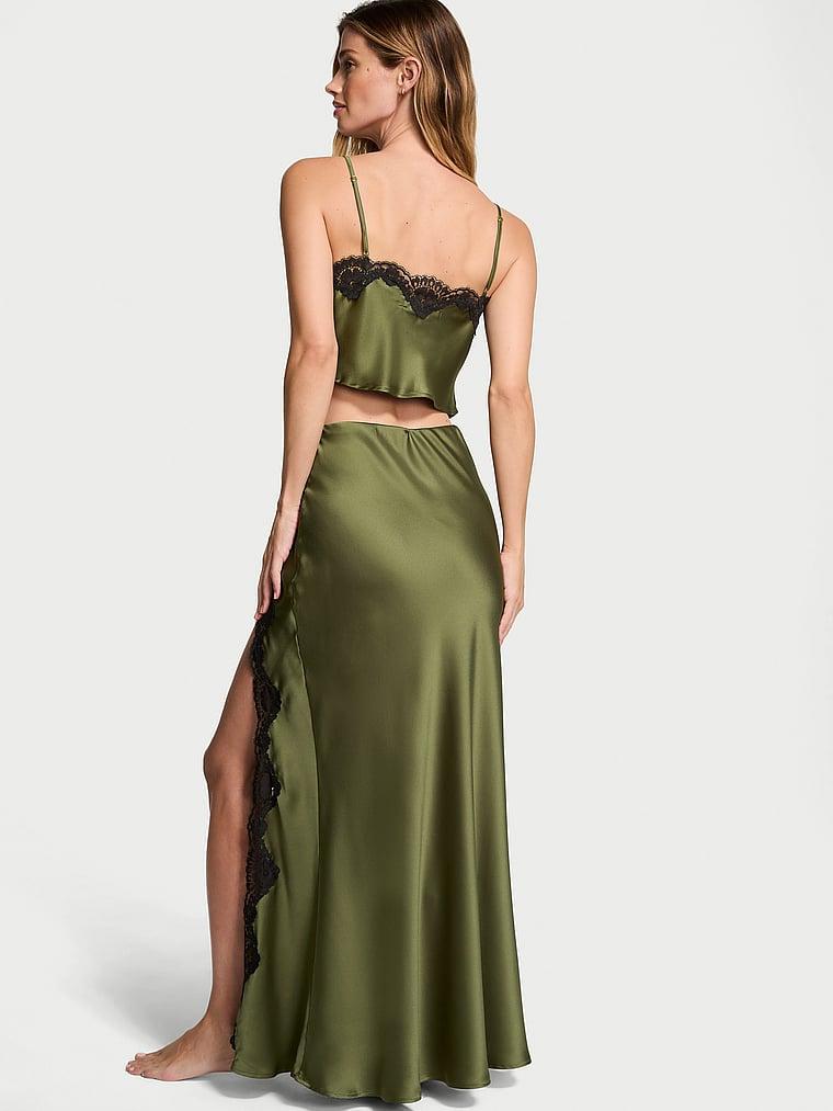 Satin Lace-Trim Cropped Top & Slip Skirt Set Product Image