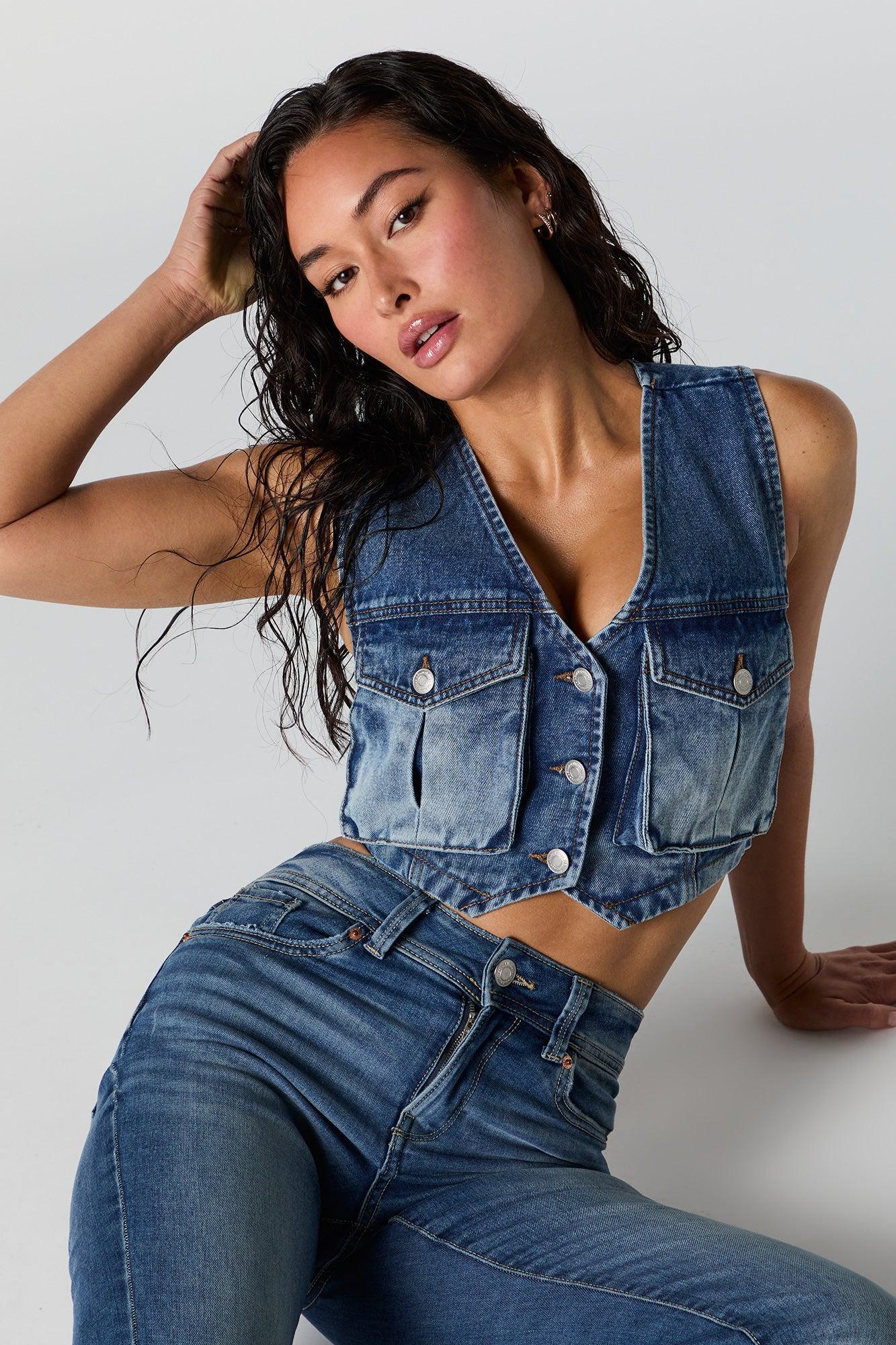 Denim Cargo Vest Female Product Image