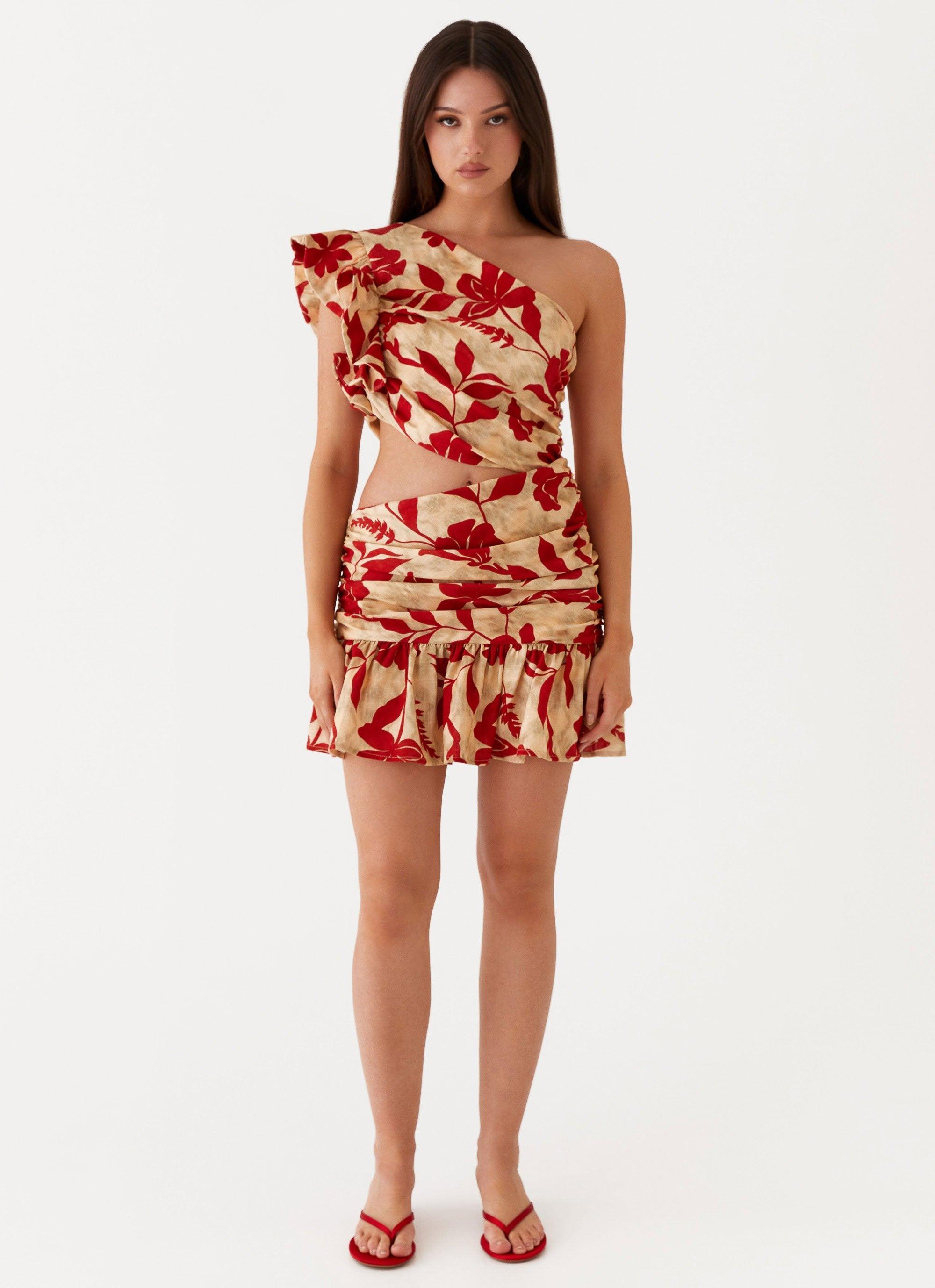 Maisie Linen Mini Dress - Red Green Floral Product Image