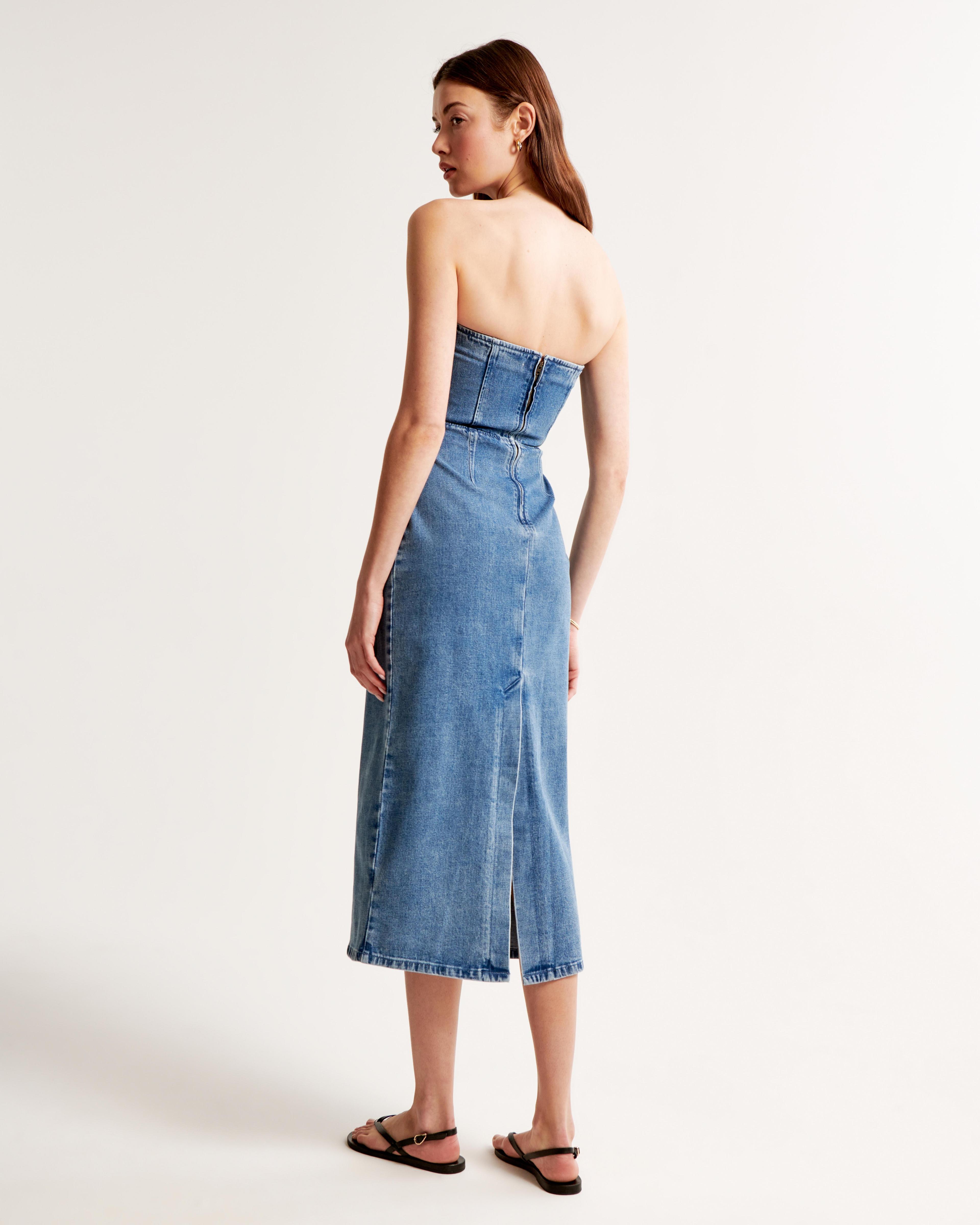 Strapless Denim Midi Dress Product Image