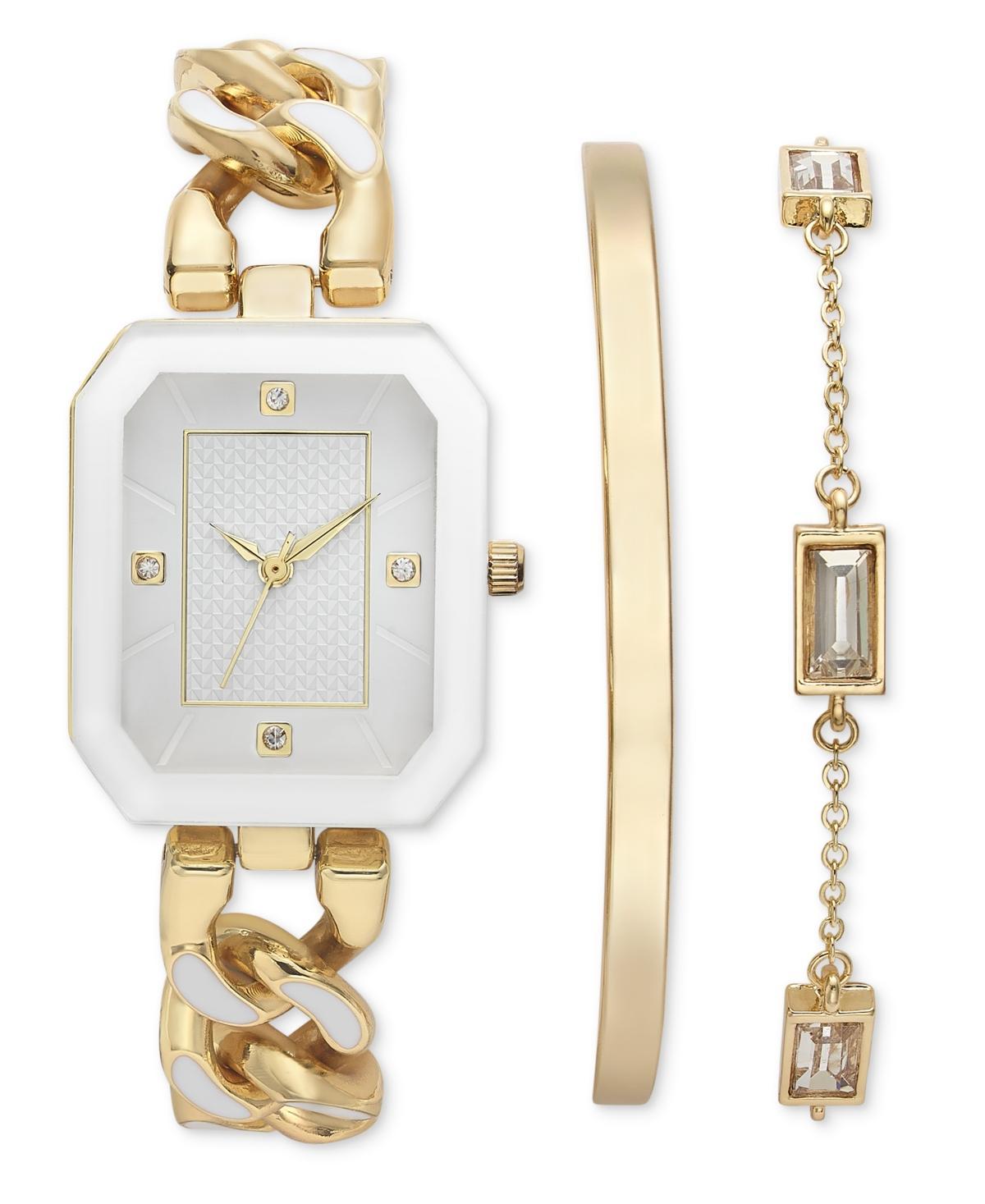 I.n.c. International Concepts Womens White Tone Link Bracelet Watch 26mm Set, Created for Macys - Gold Product Image