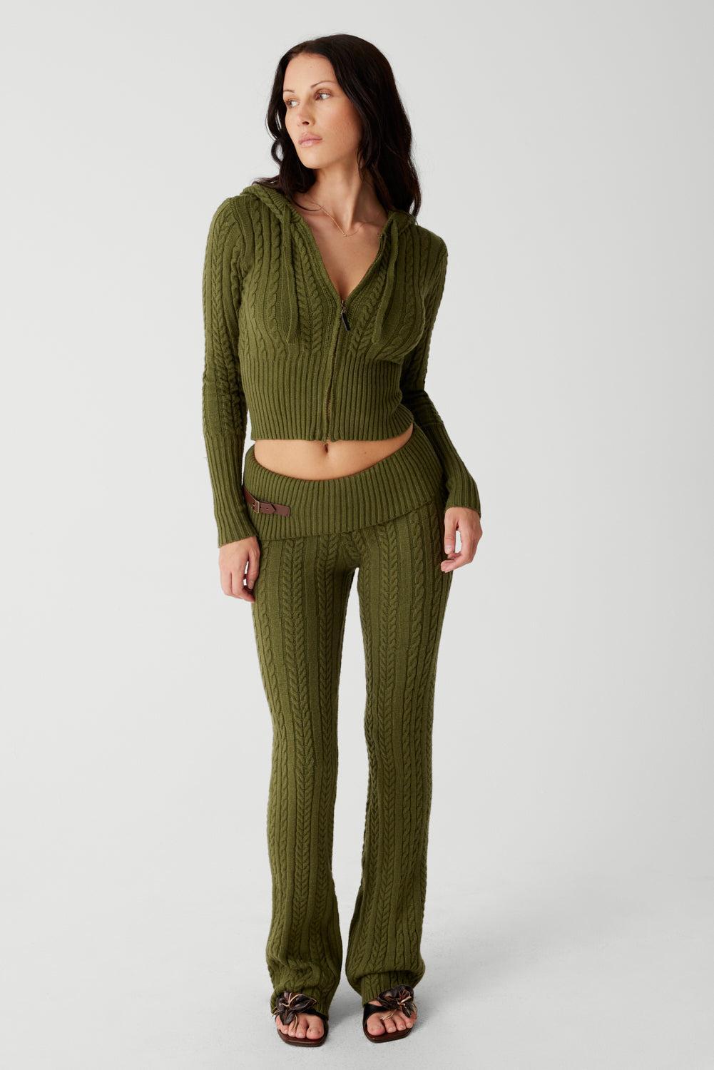 Fleur Cable Cloud Knit Pant - Jade Green Product Image